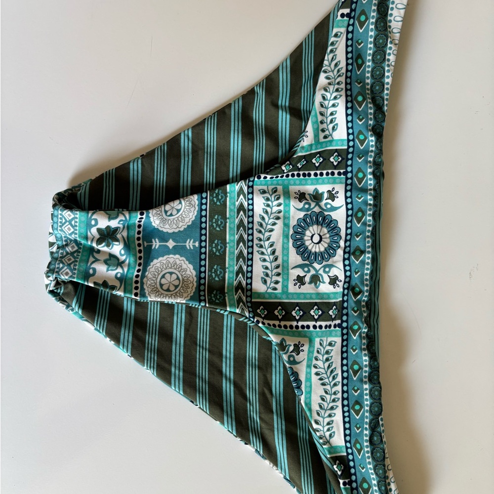 Green and White Patterned Bikini Bottom